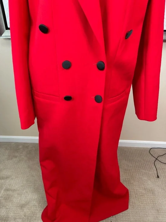 RETROFETE Constance Double Breasted Long Cardinal Red Over Coat Size S/M - Picture 8 of 11